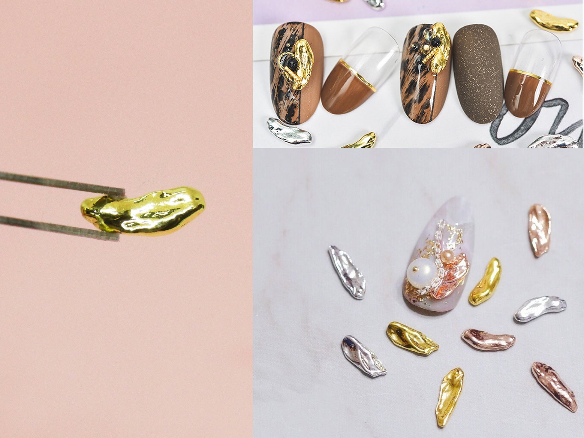 5 pcs Metallic Irregular shape Nail decoration/ Gold silver copper Ring Boho Studs DIY deco