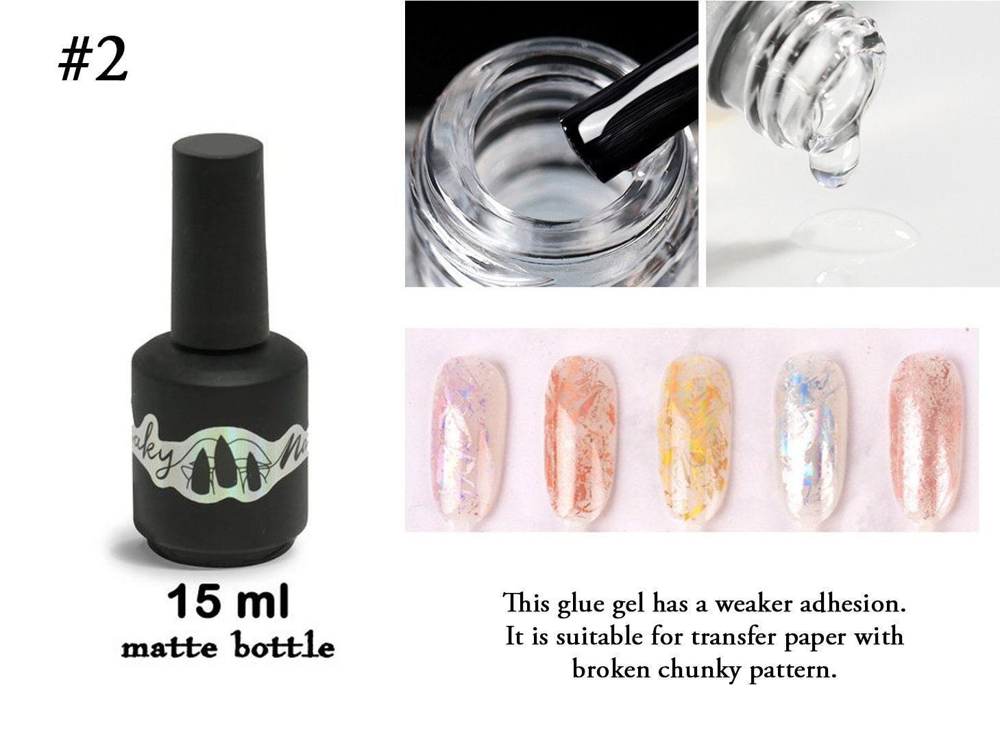 Nail Foil Glue Gel/ Transfer paper Foil Nail Art Liquid Thick Glue/ Metallic foil adhesive Marble Transferring Paper Gel for nails