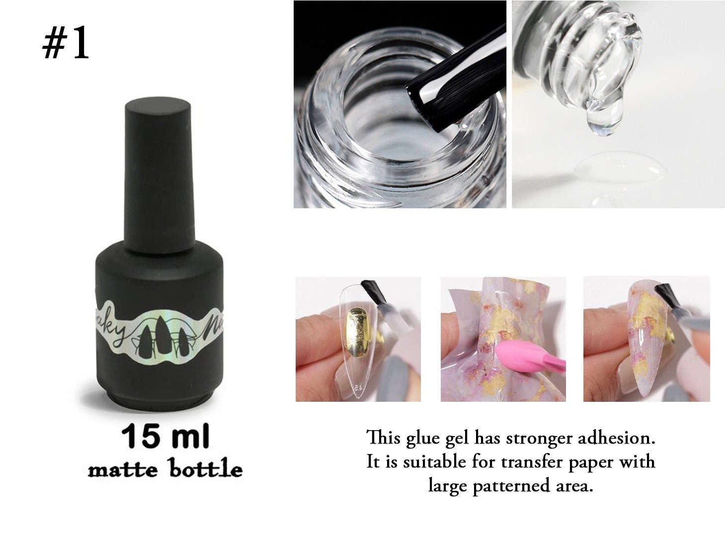Nail Foil Glue Gel/ Transfer paper Foil Nail Art Liquid Thick Glue/ Metallic foil adhesive Marble Transferring Paper Gel for nails