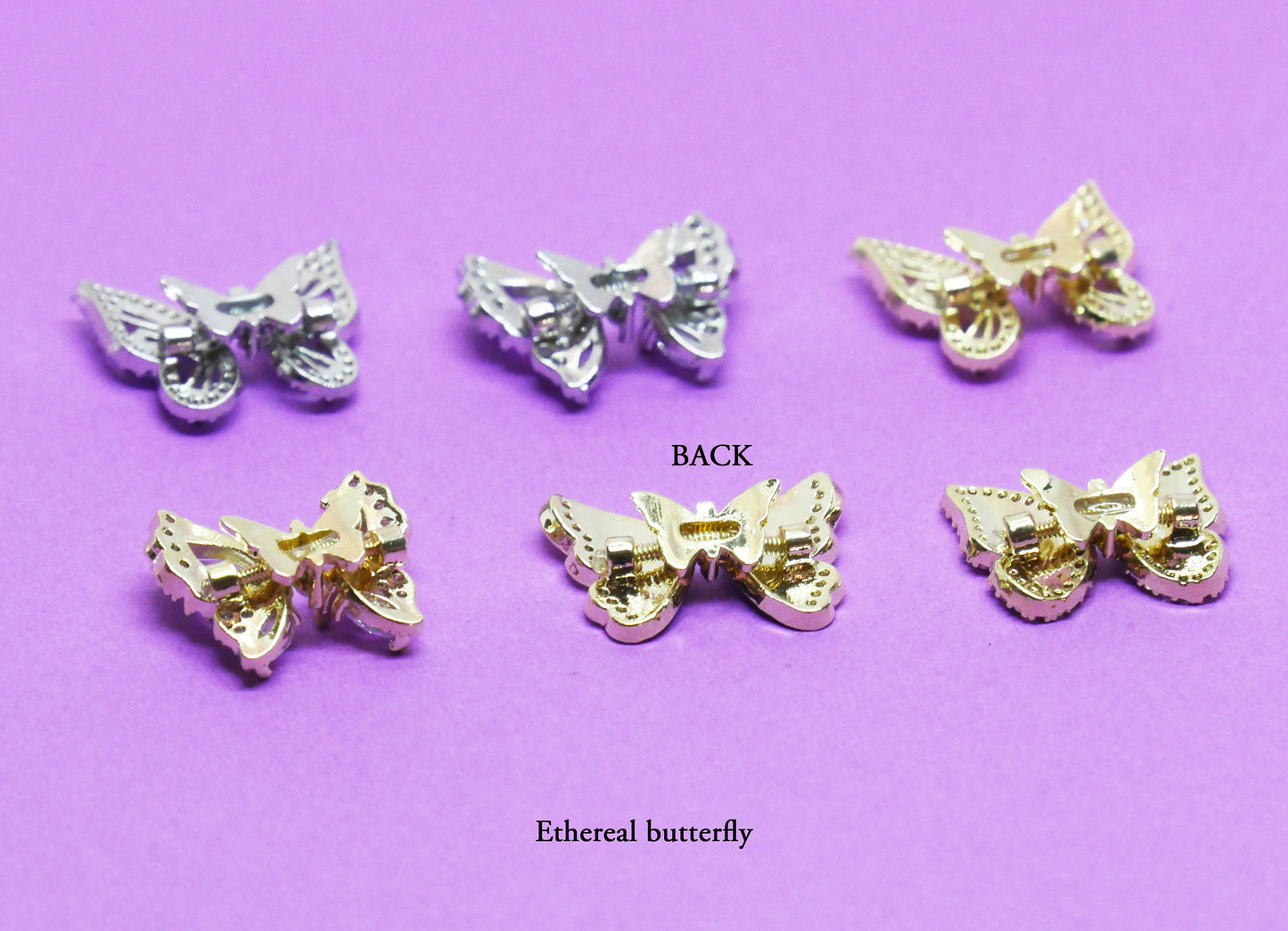 Ethereal Butterfly 3D Zircon Crystal Nail Ornament Decal 14k Gold Waving Wings Instagram Influencer Nail Jewelry Fairy Tale Nail Art