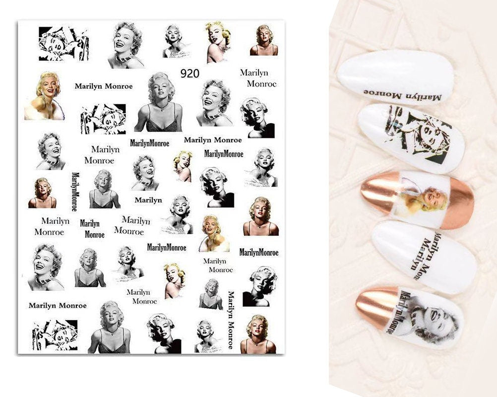 Marilyn Monroe Portrait Nail Sticker Audrey Hepburn Stickers Self Adhesive Decals Bubble Gum Black and White nail art Pin Up Pop Art
