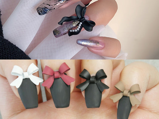 3D Matte Bowtie Nail Charm Metallic Medium size nail decals/ White Black Nail polish UV gel supply Instagram Pinterest Nail Inspiration