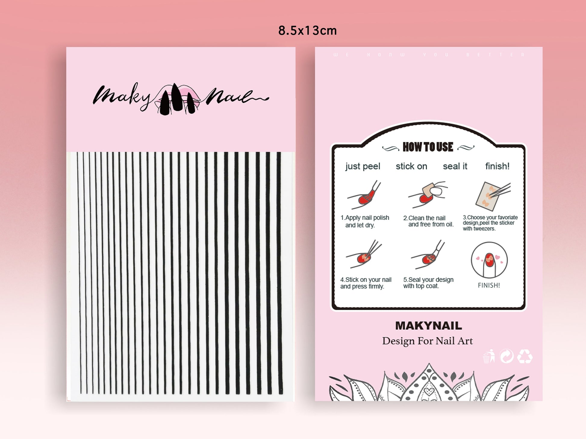 Multi size Stripe Line nail sticker/ Thin Lining Line art nail Self Adhesive Decals/ Peel off silver gold white black  stickers