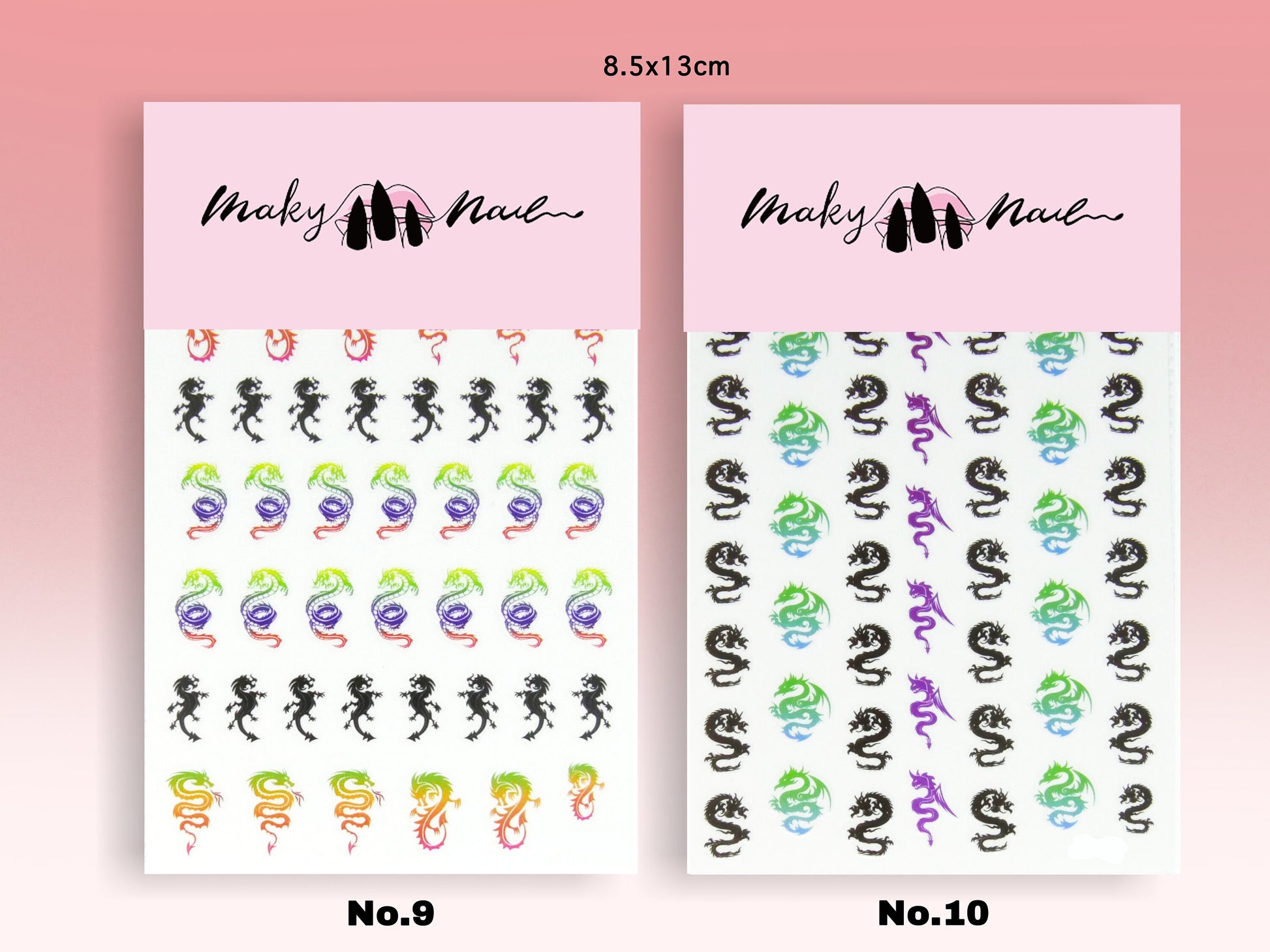 Dragon Nail Stickers/ 1 Sheet 3D Nail Art Stickers Self Adhesive Decals/ Western breathing fire Dragon Multi Color for Coffin Long Nails
