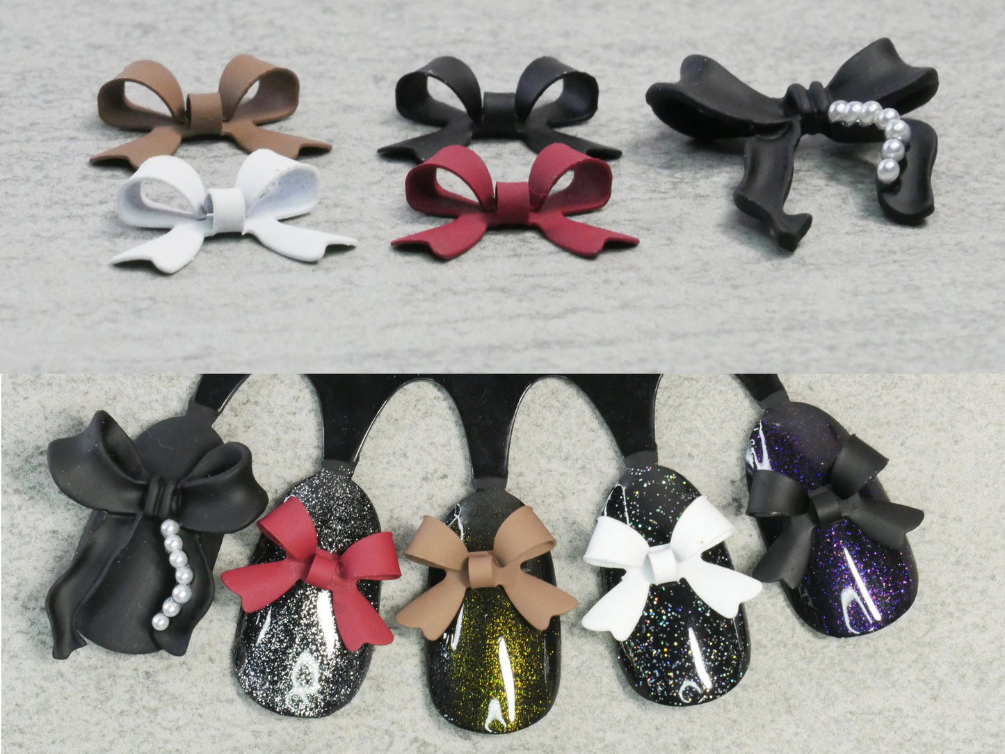 3D Matte Bowtie Nail Charm Metallic Medium size nail decals/ White Black Nail polish UV gel supply Instagram Pinterest Nail Inspiration