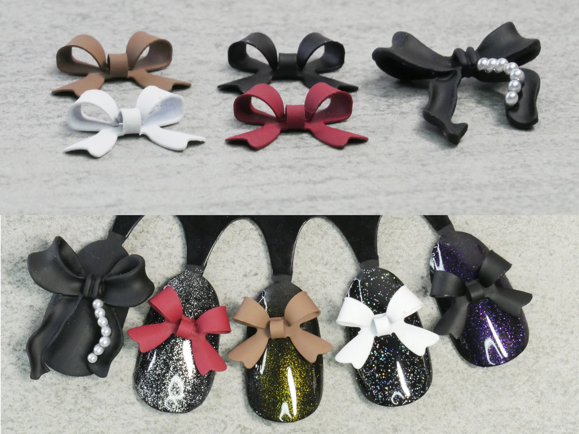 3D Matte Bowtie Nail Charm Metallic Medium size nail decals/ White Black Nail polish UV gel supply Instagram Pinterest Nail Inspiration