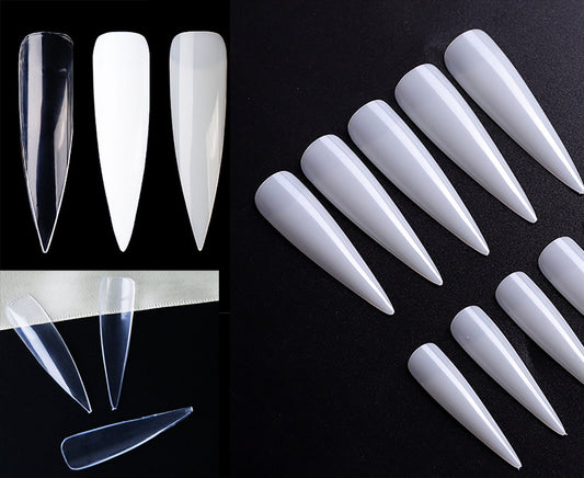 500 pcs Long Full Cover Stiletto False Fake Nails Tips Manicure nail Extension Clear Acrylic Sharp nail UV Poly Gel Salon Press On Nail Tips