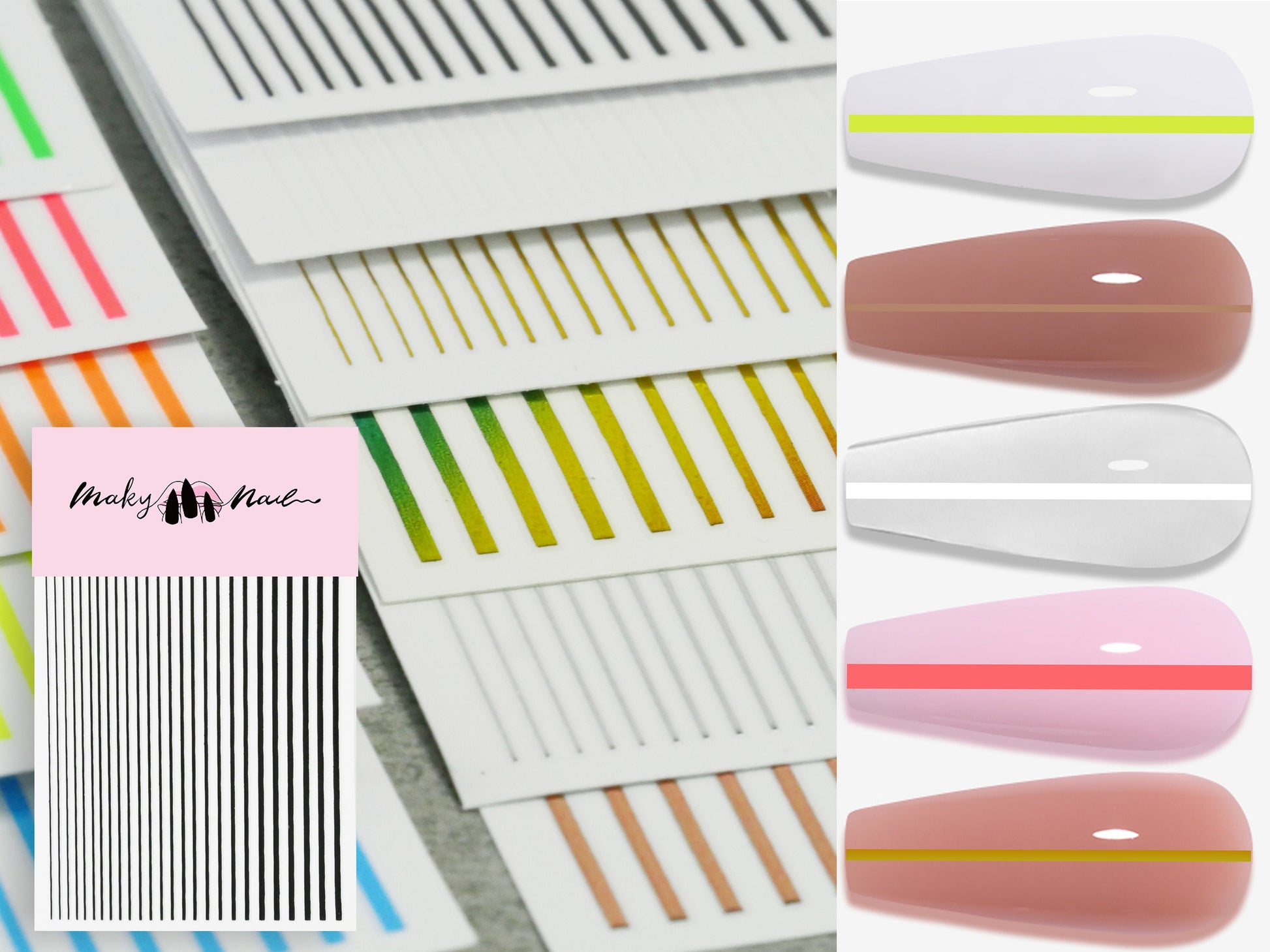 Multi size Stripe Line nail sticker/ Thin Lining Line art nail Self Adhesive Decals/ Peel off silver gold white black  stickers