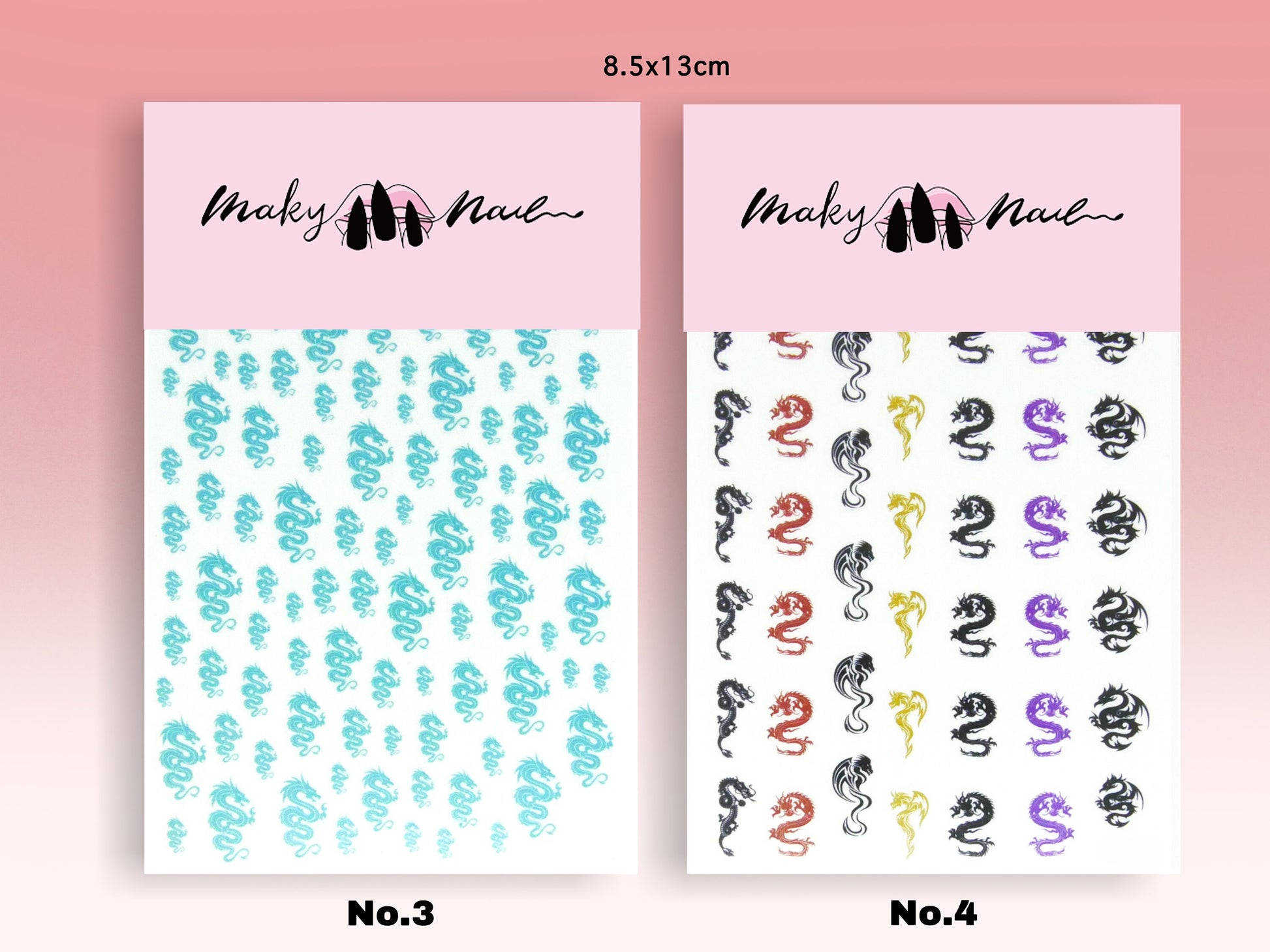 Dragon Nail Stickers/ 1 Sheet 3D Nail Art Stickers Self Adhesive Decals/ Western breathing fire Dragon Multi Color for Coffin Long Nails
