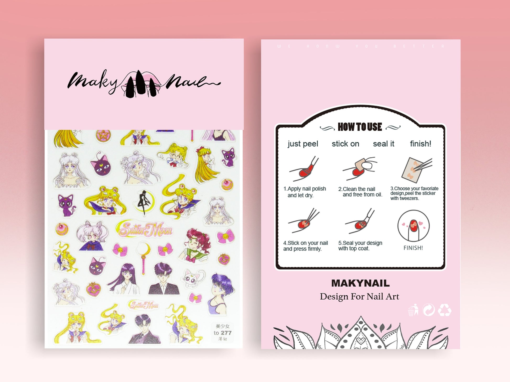 Chibi 90's Sailor Moon Nail Sticker/Cartoon Manga Anime Nail Art Stickers Self Adhesive Decals/ Ultra Think Usagi Tsukino Sailor Senshi