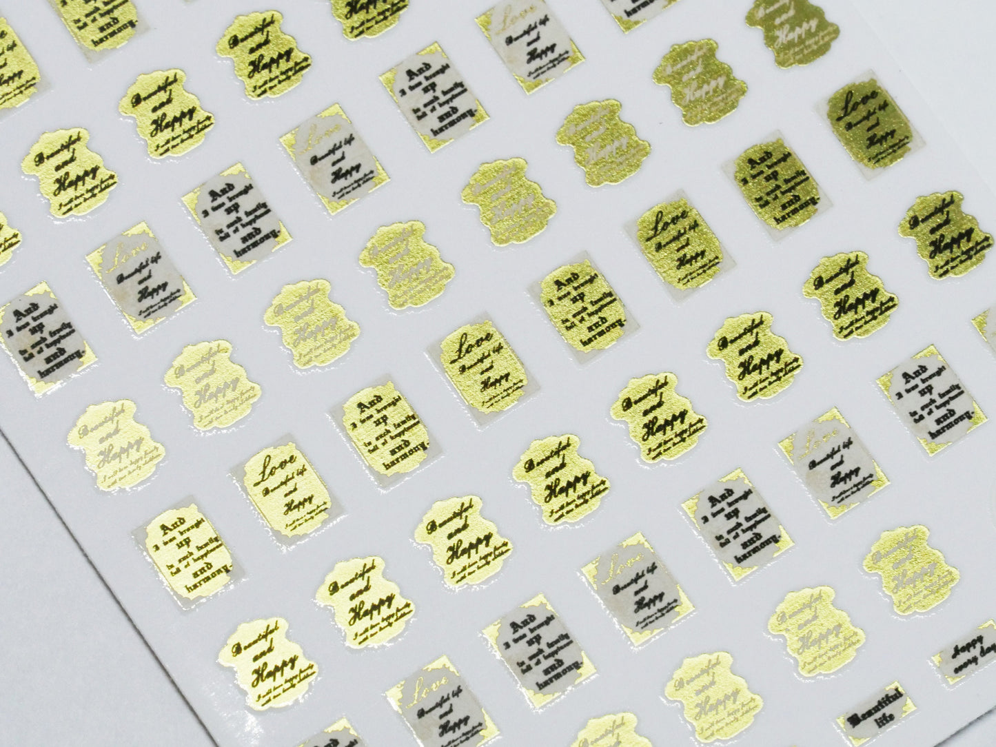 Ultra Thin Nail Sticker/ Golden Stripe Nail Art Pro Stickers Self Adhesive Decals/ English Phrases Nail Metallic Lining Postmark Gold Tags