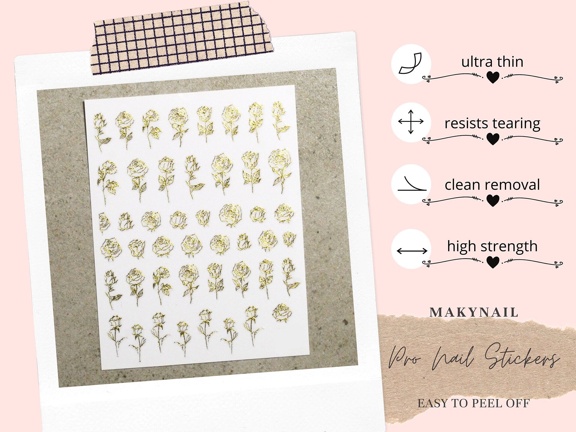 Embossed Rose Sticker Nail Art