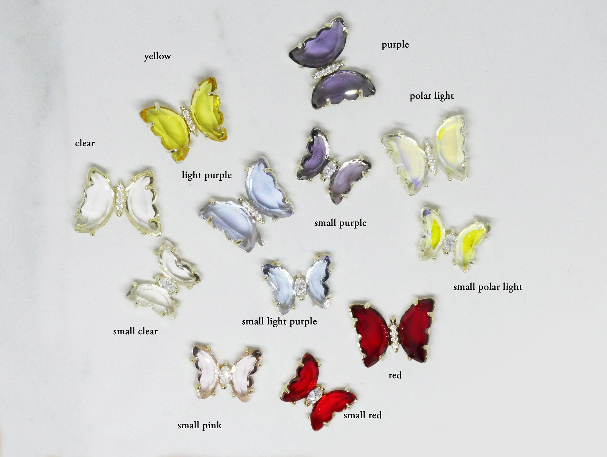 14k gold plated Butterfly 3D Zircon Crystal Nail Ornament Decal/ Clear Pink Butterfly Instagram Influencer Nail Jewelry Fairy Tale Nail Art