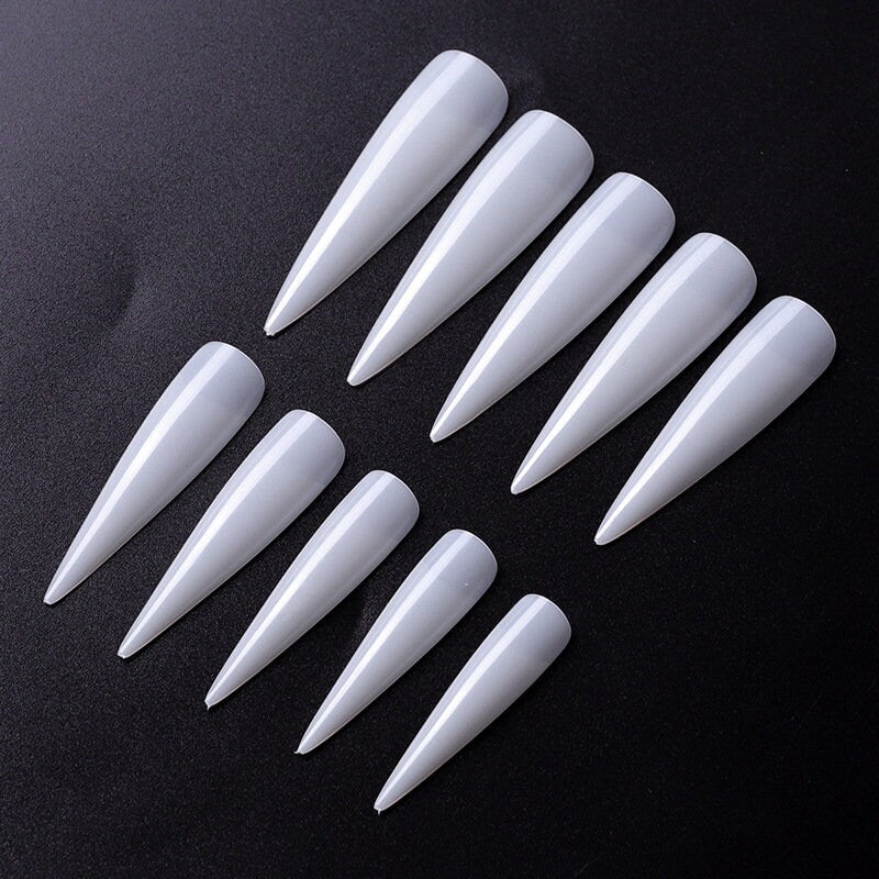 500 pcs Long Full Cover Stiletto False Fake Nails Tips Manicure nail Extension Clear Acrylic Sharp nail UV Poly Gel Salon Press On Nail Tips
