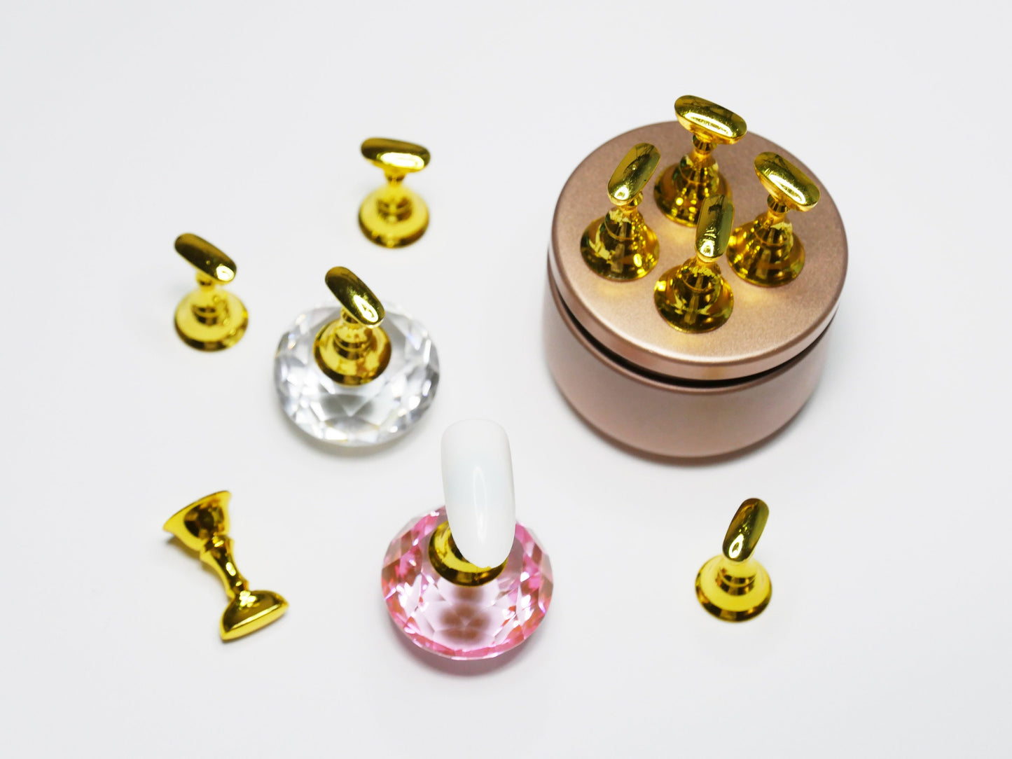 Gold False Nail Display Stand Holder Set/ Magnetic Nail Art Practice Holder/Rose Gold holder Pink crystal Nail Practice Manicure DIY Tools