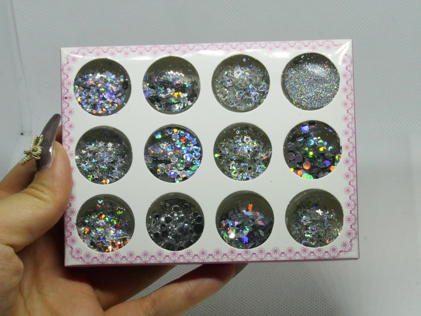12 jars Mixed Starry Holographic Laser Glitter Dust Nail Powder Sequins Manicure Nail Art DIY Sparkles Decor for UV gel make up crafts