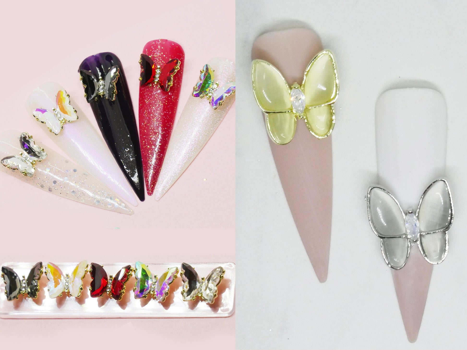 Butterfly 3D Zircon Crystal Nail Ornament Decal/ Clear Pink Red Butterfly Instagram Influencer Nail Jewelry Fairy Tale Nail Art Large Deco