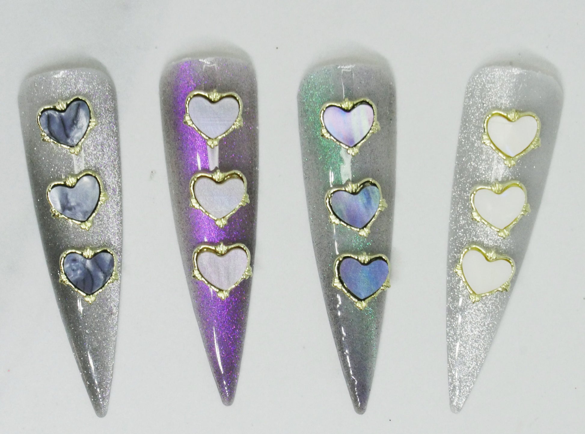4pcs Heart Gold plated Nail Charms Nail art Jewelry Accessories Decal shell charm Pinctada albina Heart shaped Nail polish supplies