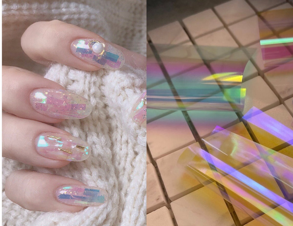 100 cm Aurora Candy Paper Nail Art Decal/ DIY Polar Lights nail mirrored design/ Chameleon Ice Paper Nail Supply Nail polish UV gel