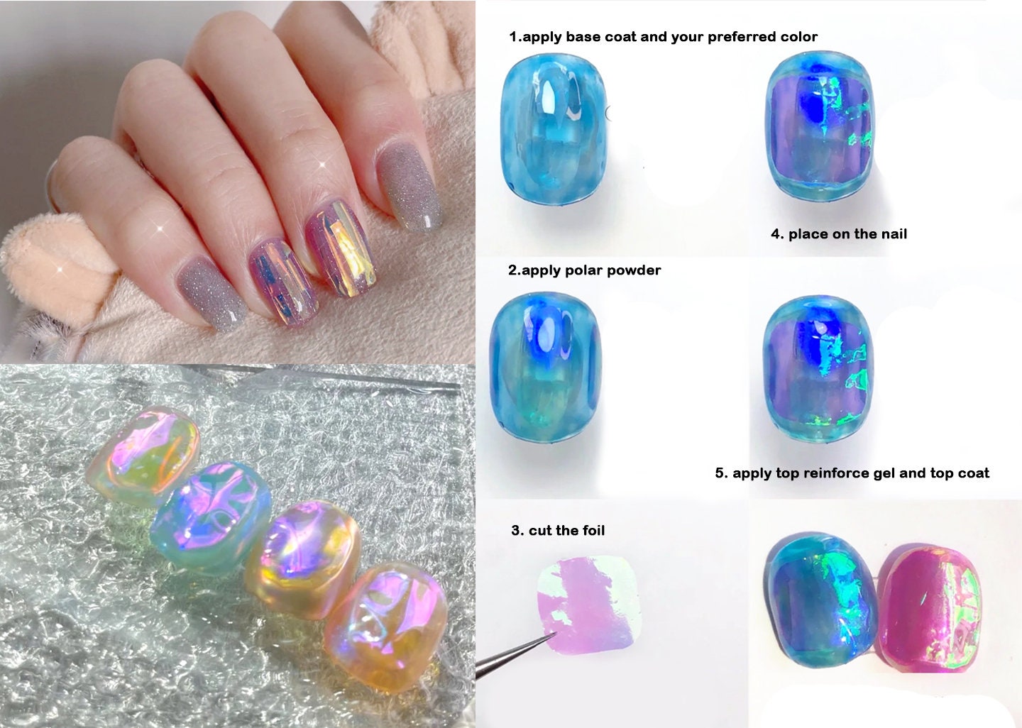 100 cm Aurora Candy Paper Nail Art Decal/ DIY Polar Lights nail mirrored design/ Chameleon Ice Paper Nail Supply Nail polish UV gel