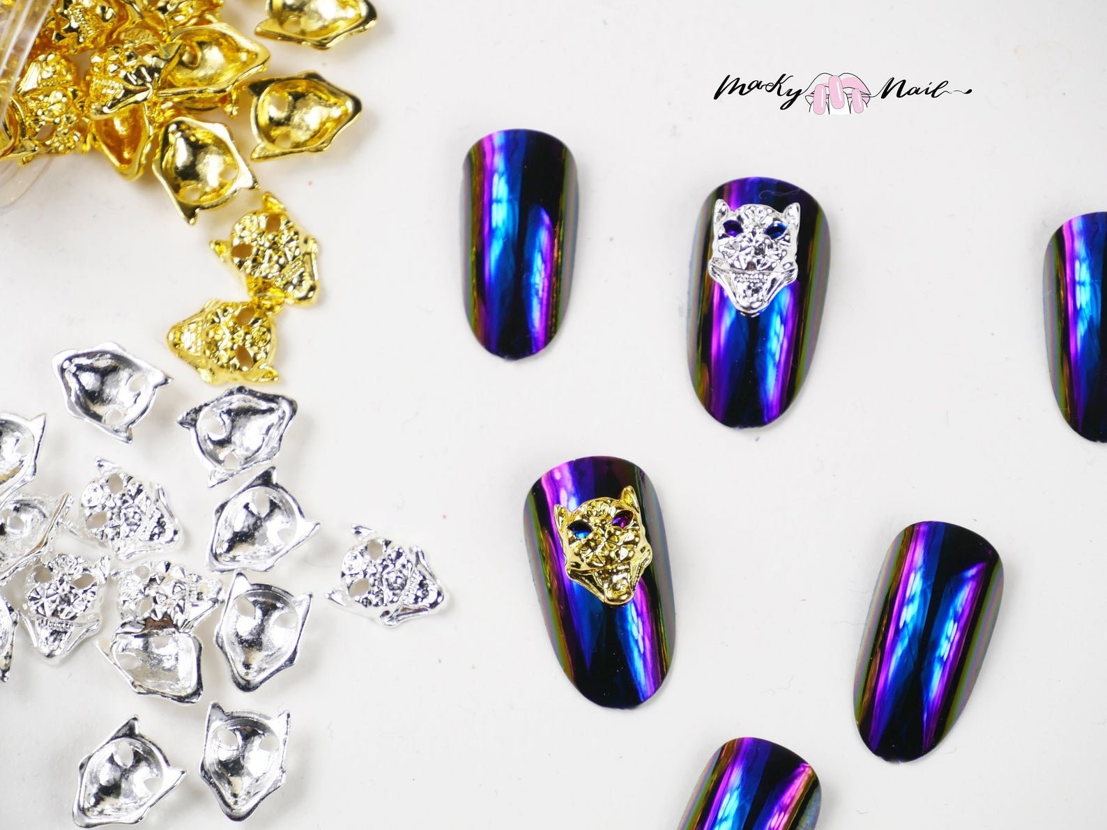 5 pcs 3D leopard nail decoration/ Gold silver panther Nail DIY deco cheetah charm nail design UV gel Nail polish