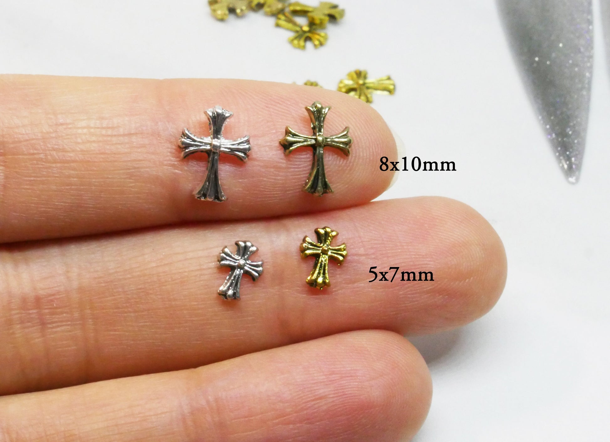 5pcs Antique Cross nail decoration/gold silver Christian Nail DIY deco/ Cross charm for nail gel and polish design