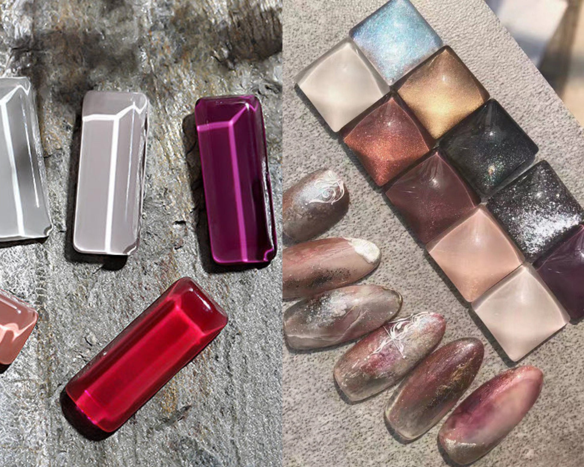 10 pcs Glass Nail Color Display Card/ Nail Salon Show Case Color Swatch for Nail polish UV Gel Heart Wave Round Crystals