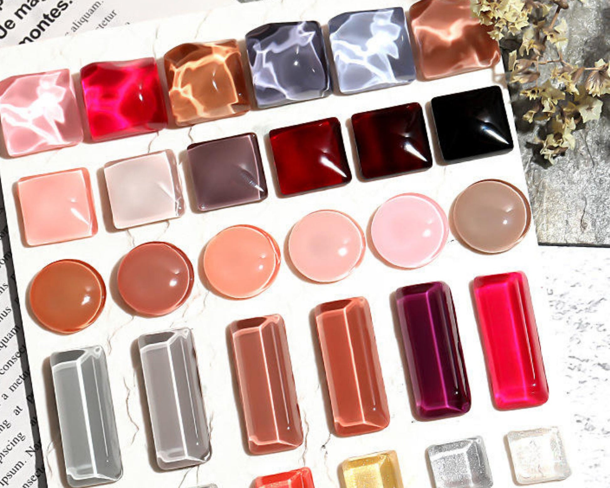 10 pcs Glass Nail Color Display Card/ Nail Salon Show Case Color Swatch for Nail polish UV Gel Heart Wave Round Crystals