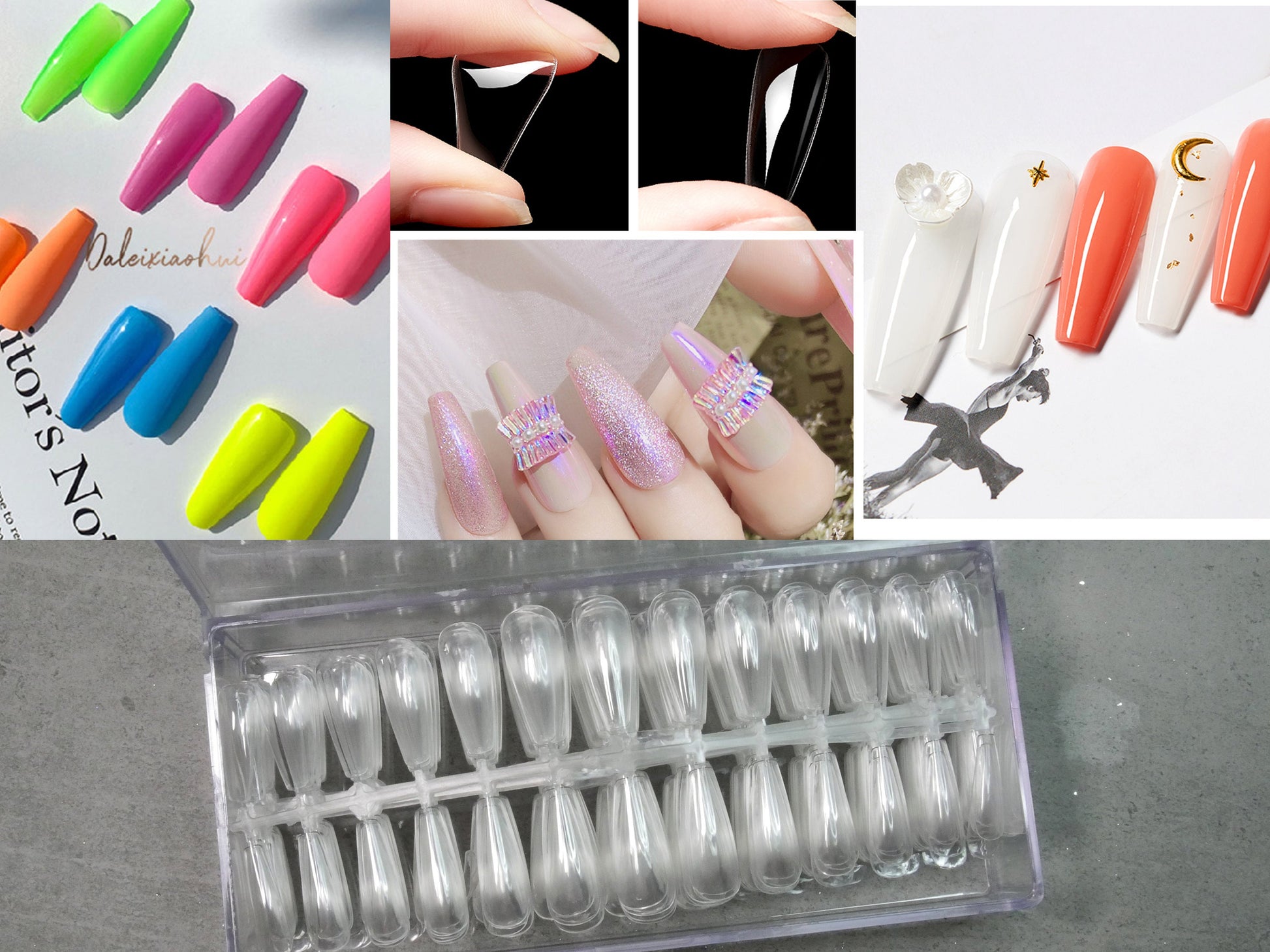 504pcs Soft Gel Tips Full Cover Coffin Stiletto Press on False Fake Nails Tips nail well tips/ Clear full Acrylic Nail Polish Manicure