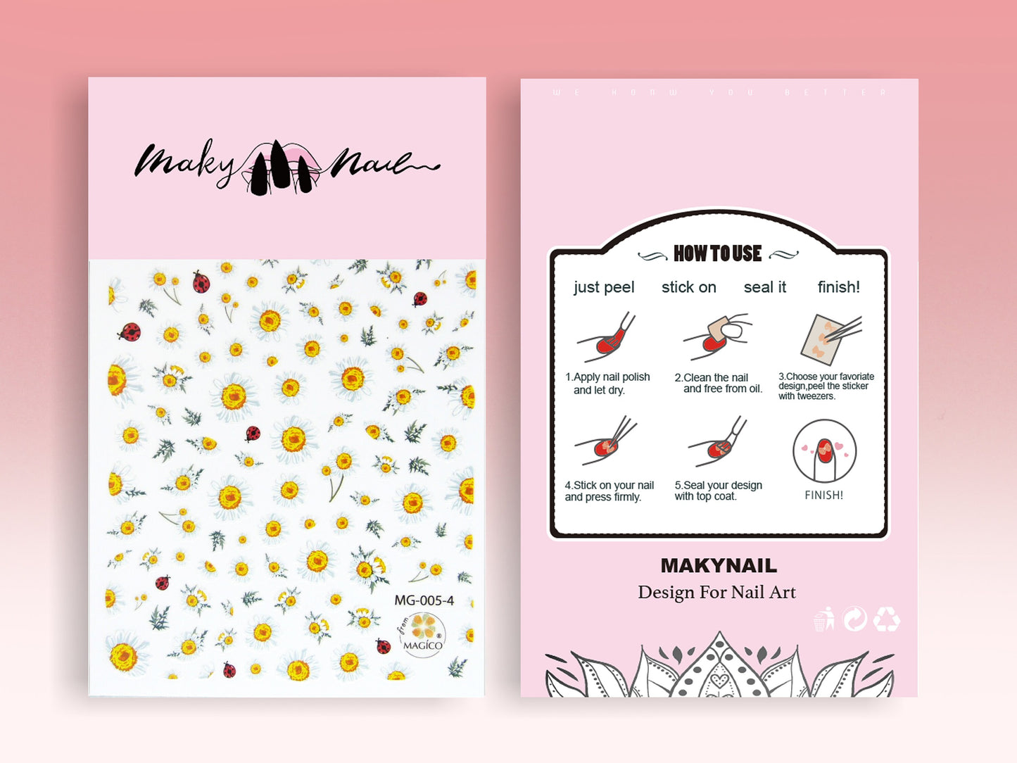 Daisy flower Nail Art Sticker Peel off daisies Stickers/ Chrysanthemum Oxeye daisy leaf Bouquet white flower Blossom Manicure Nail Supply