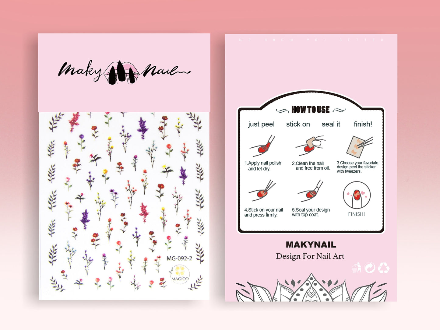 Flower Bouquet Theme nail sticker/ wild flower and leaf 1 Sheet 3D Nail Art Stickers Self Adhesive Decals/ Woodland Miniature Floral Nail
