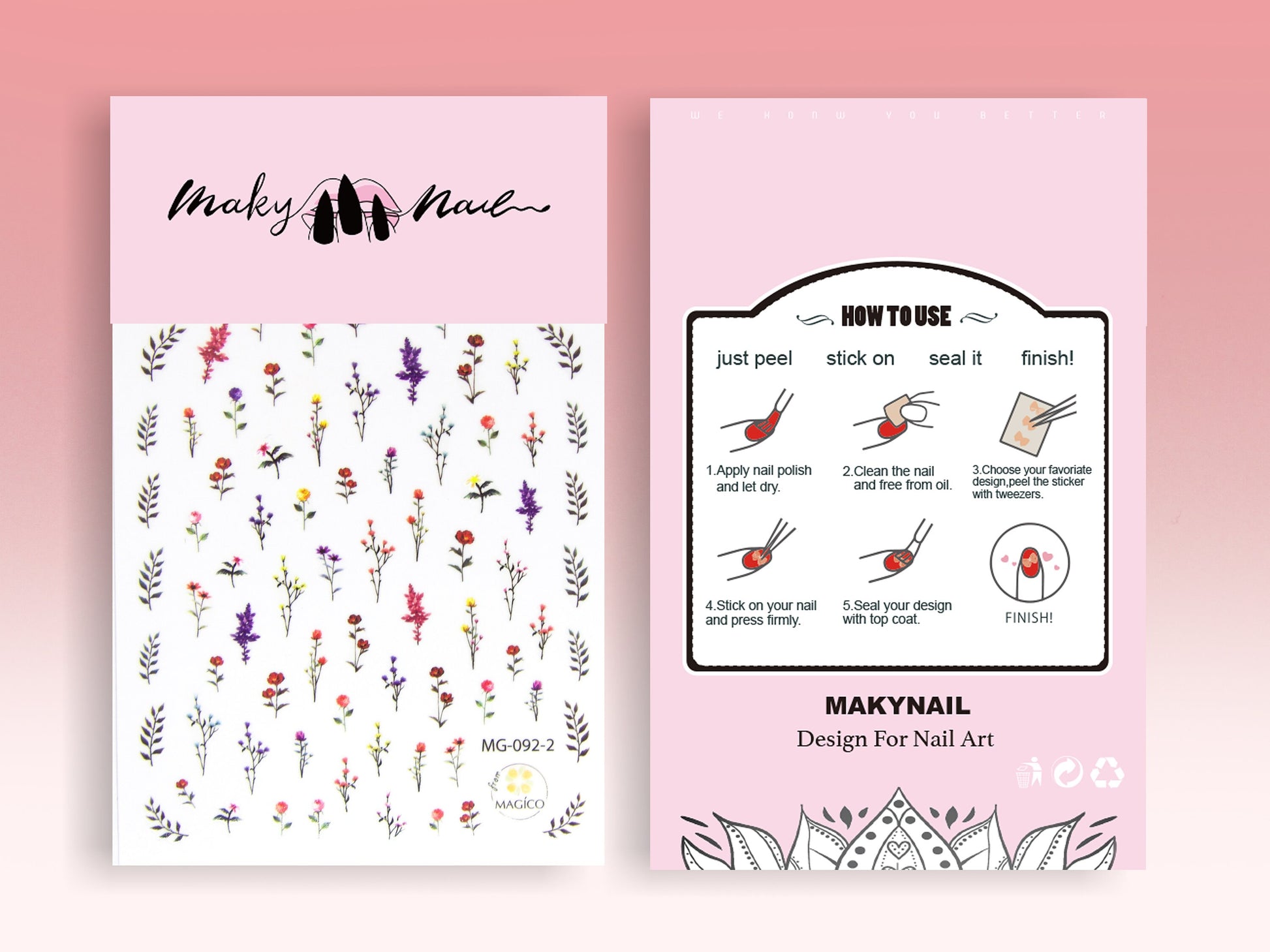 Flower Bouquet Theme nail sticker/ wild flower and leaf 1 Sheet 3D Nail Art Stickers Self Adhesive Decals/ Woodland Miniature Floral Nail