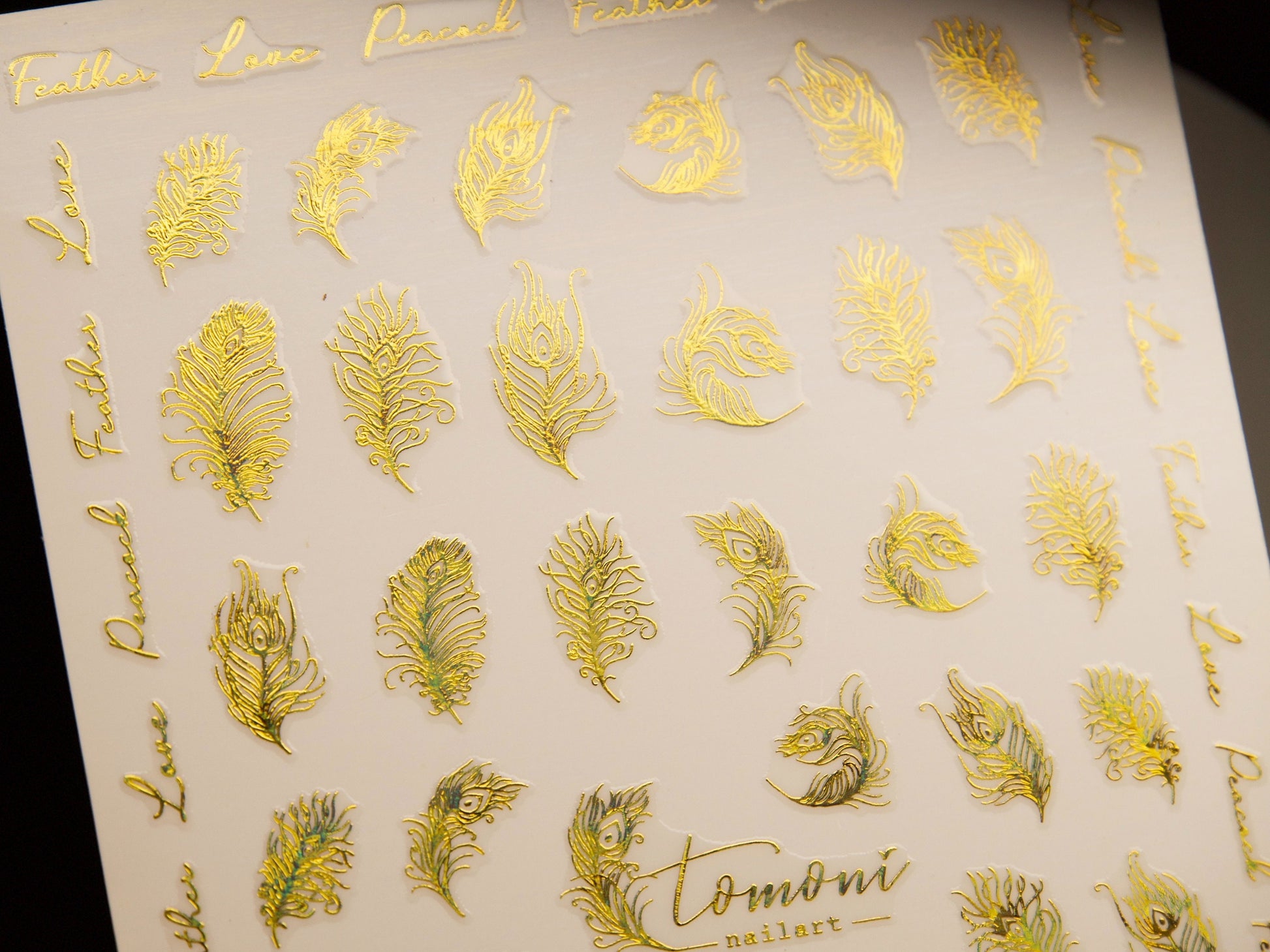 Ultra Thin Gold Silver Feather nail sticker/ 3D Nail Art Stickers Self Adhesive Decals/ Feathers Nail Metallic Royal Design Easy Peel Off