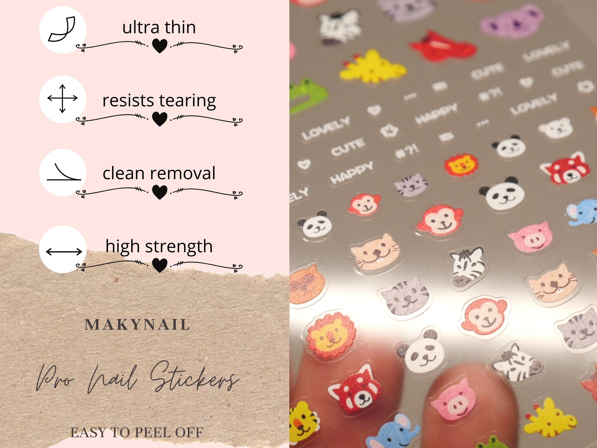Cute Animals nail sticker/Pro 3D Embossed Bunny Bear Panda Kids Stickers Self Adhesive Decals/ Ultra thin Lovely Zoo Safe peel off sticker