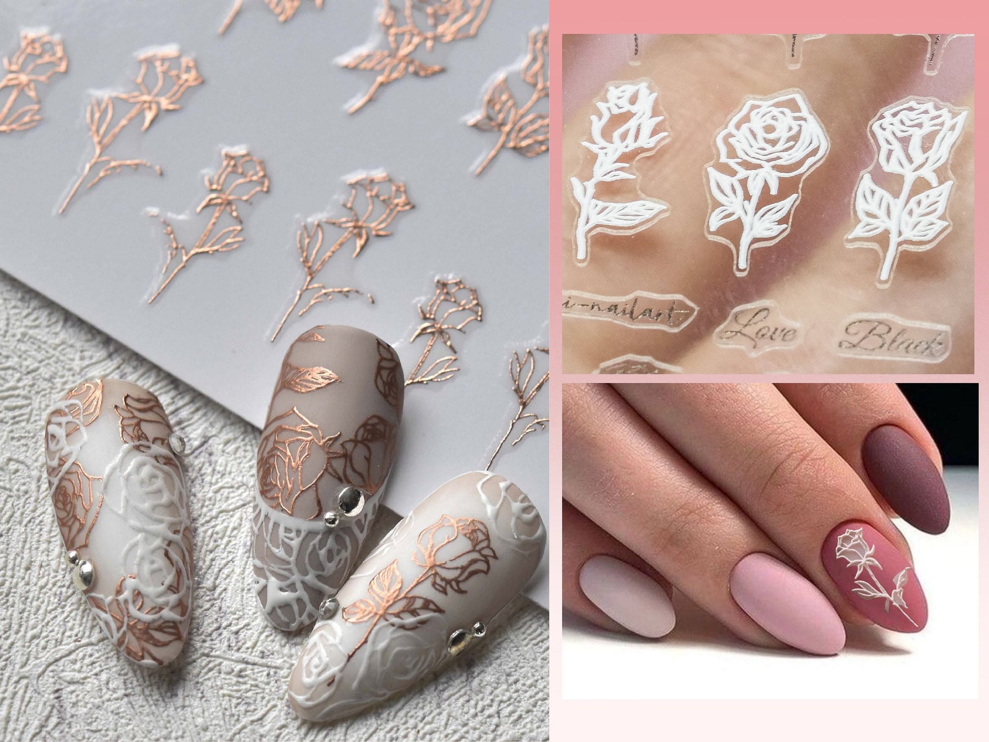 Embossed Rose Sticker Nail Art