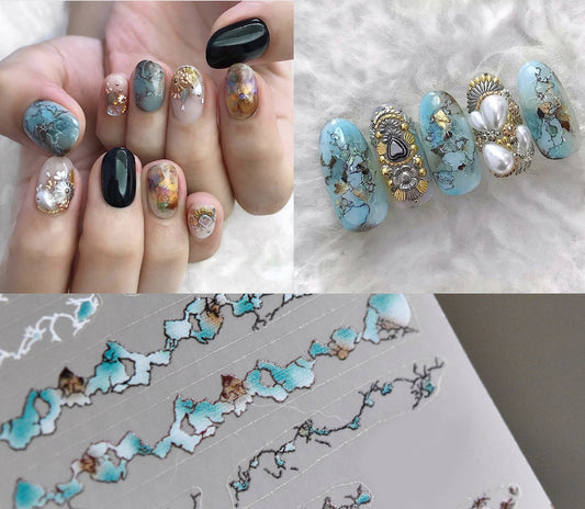 Blue Marble Vein Ultra Thin Nail art stickers/ 4D Strip line 3 Nail designer collection nail decals/ Natural Stone pattern Nail supply