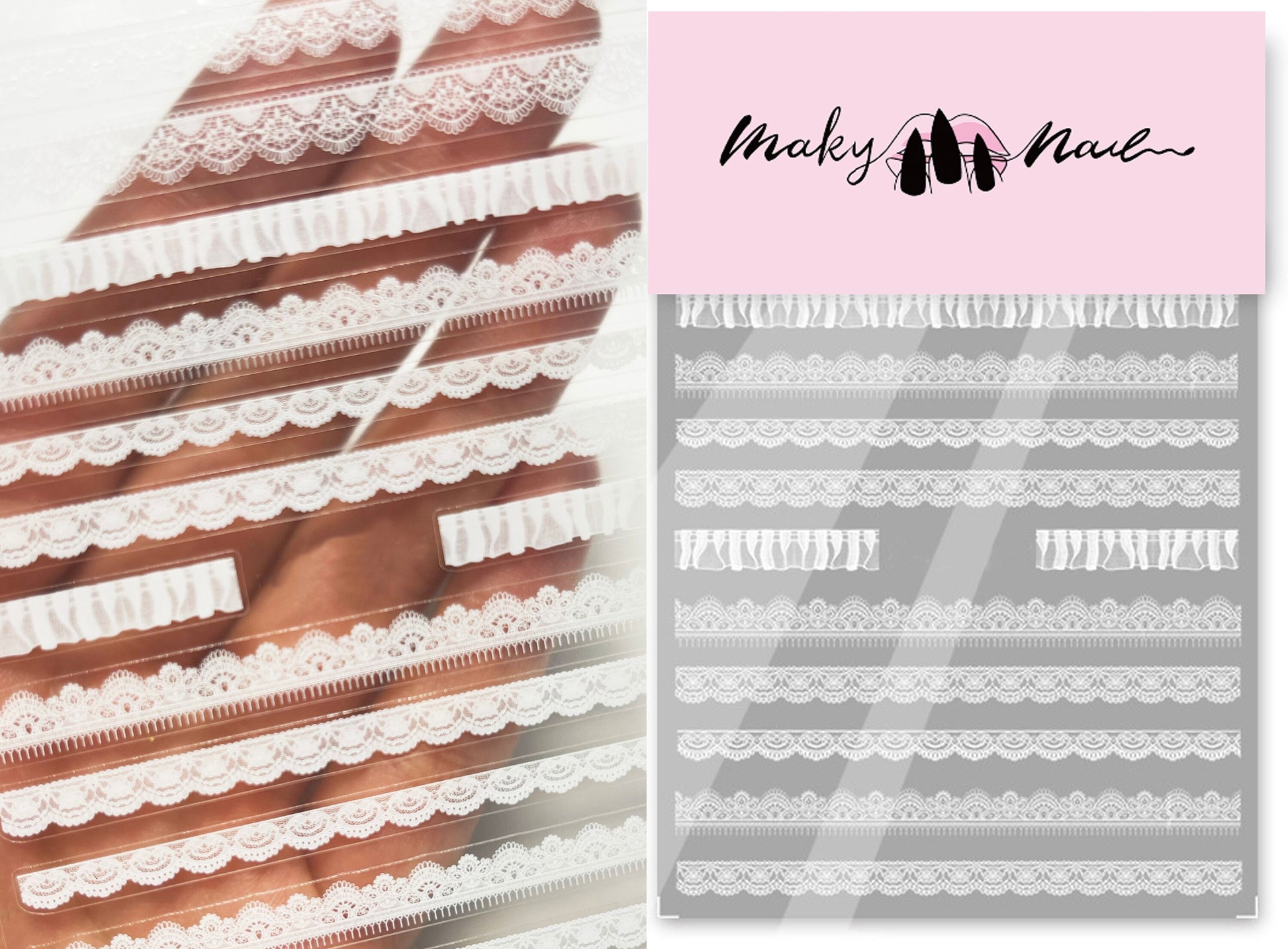 Wedding Bride Lace Nail Sticker Black White Ultra thin laces Peel off stencils