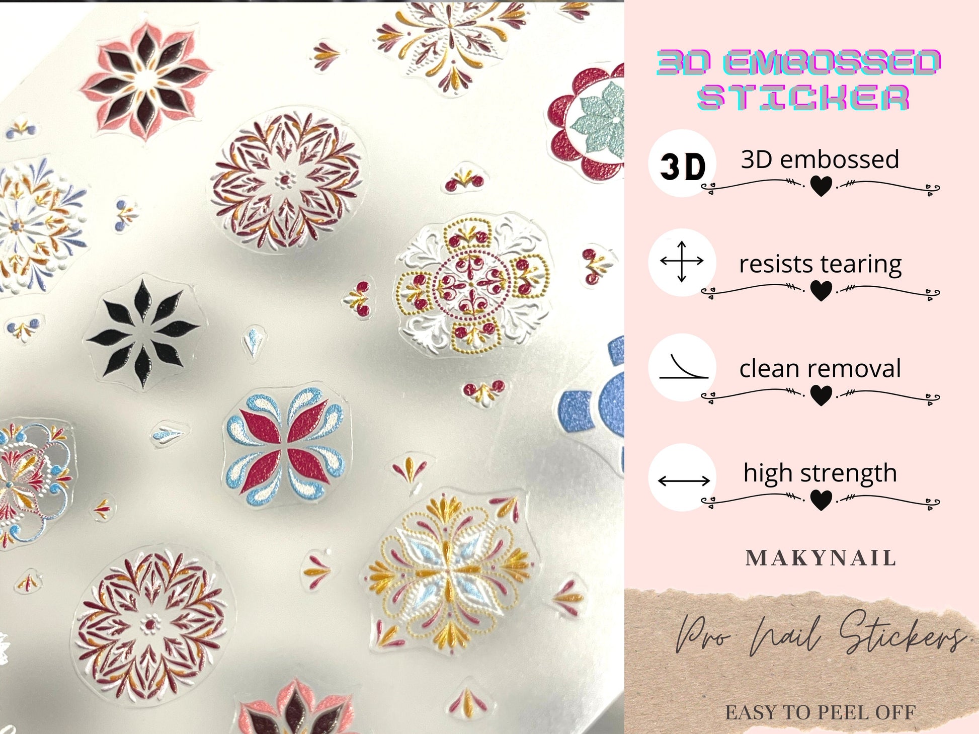 Mehndi Totem pattern nail sticker/ Tribe Hippy 3D Nail Art Stickers Self Adhesive Decals/ Henna Tattoo Lace Nail Art Decals