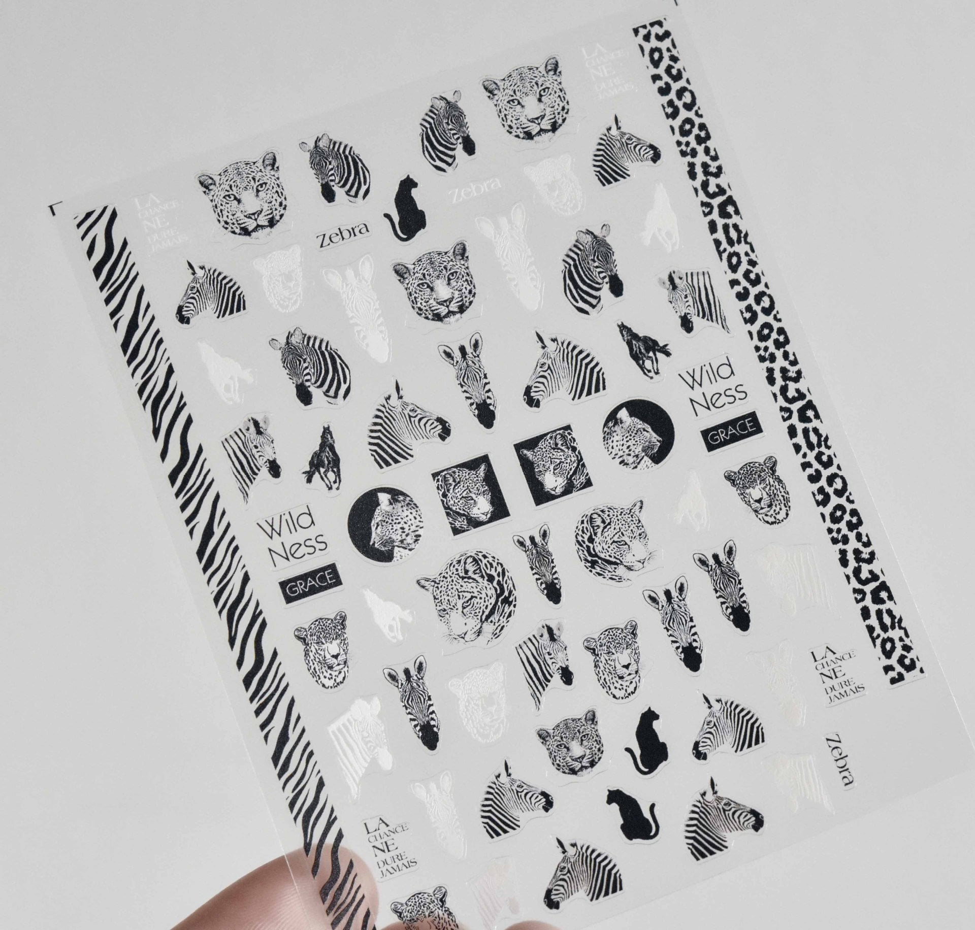 Wild Animals Safari Sticker Nail Art/ Ultra thin Zebra Leopard Stripe Art Peel Off nail sticker/ Black white illustration nail decals