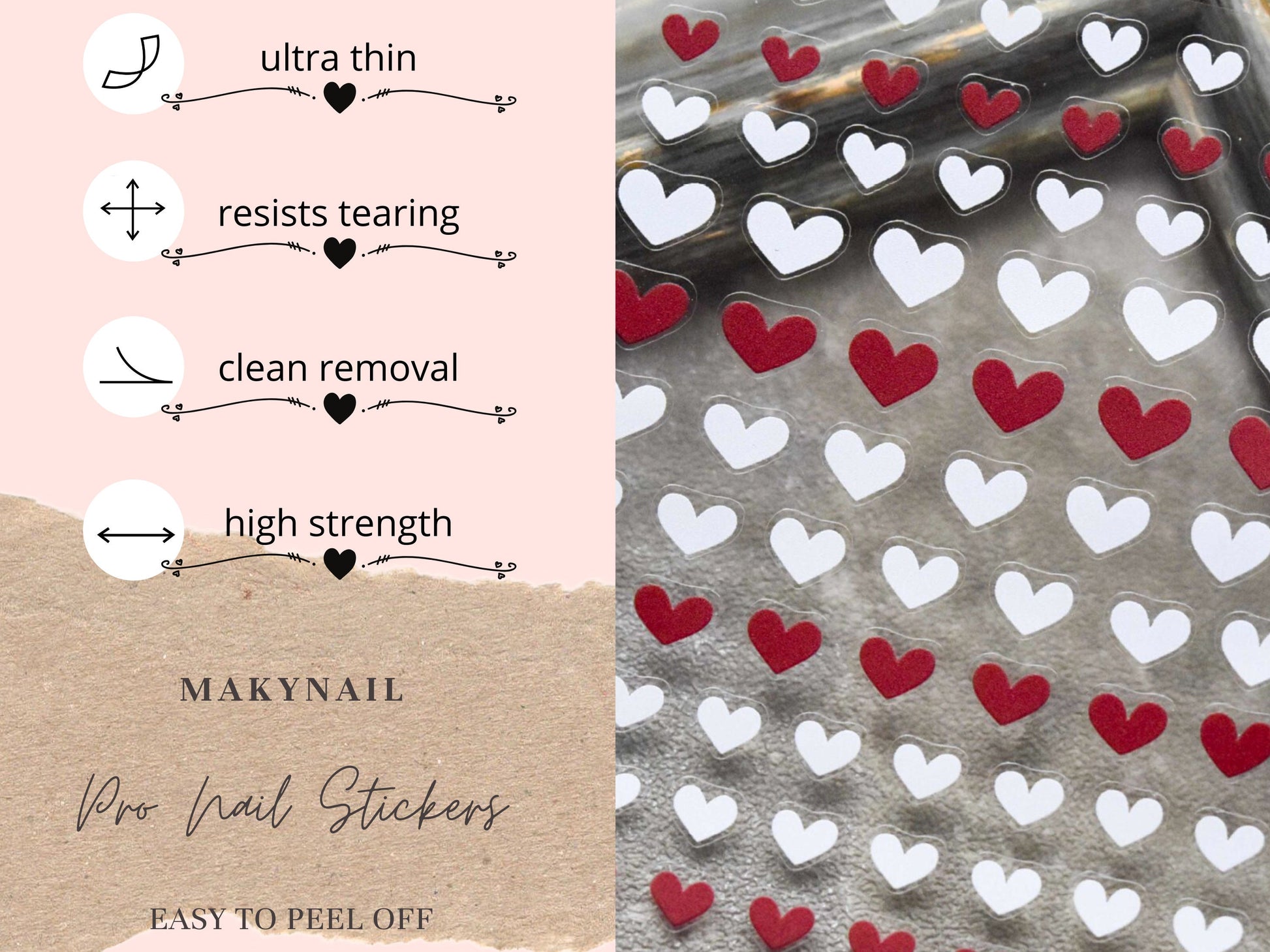 Red Heart Nail Sticker/ Sweet love Nail Art Stickers Self Adhesive Decals/Red Ribbon nail art sticker/ Valentine&#39;s Day nail decal