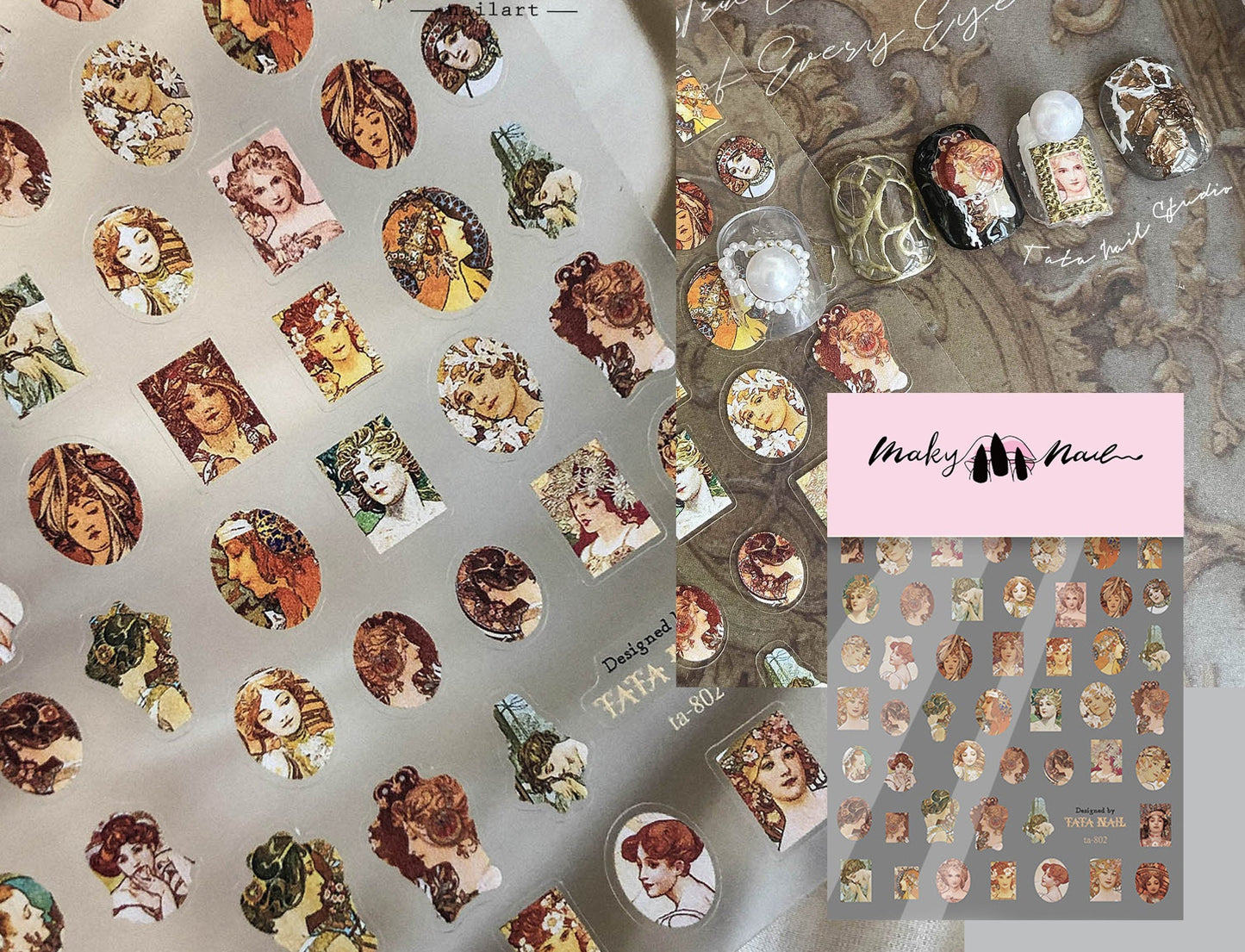 Mucha & Cherub Vintage Renaissance Sticker Nail Art