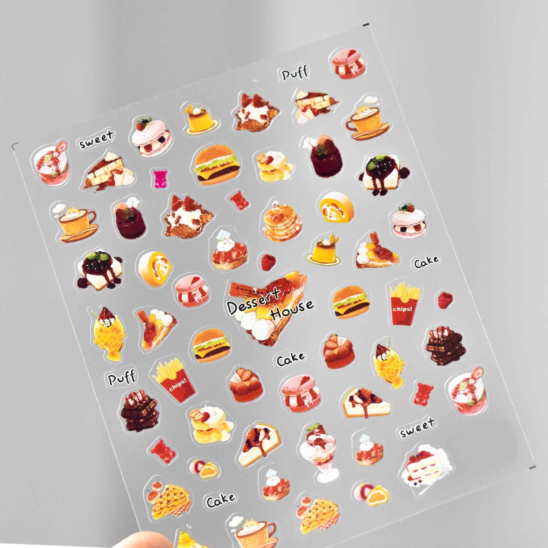 Foodie nail sticker/Burger Pizza Fries Macaron Cake Sweets Nail Art Stickers Self Adhesive Decals/Ultra Thin peel off kids nails