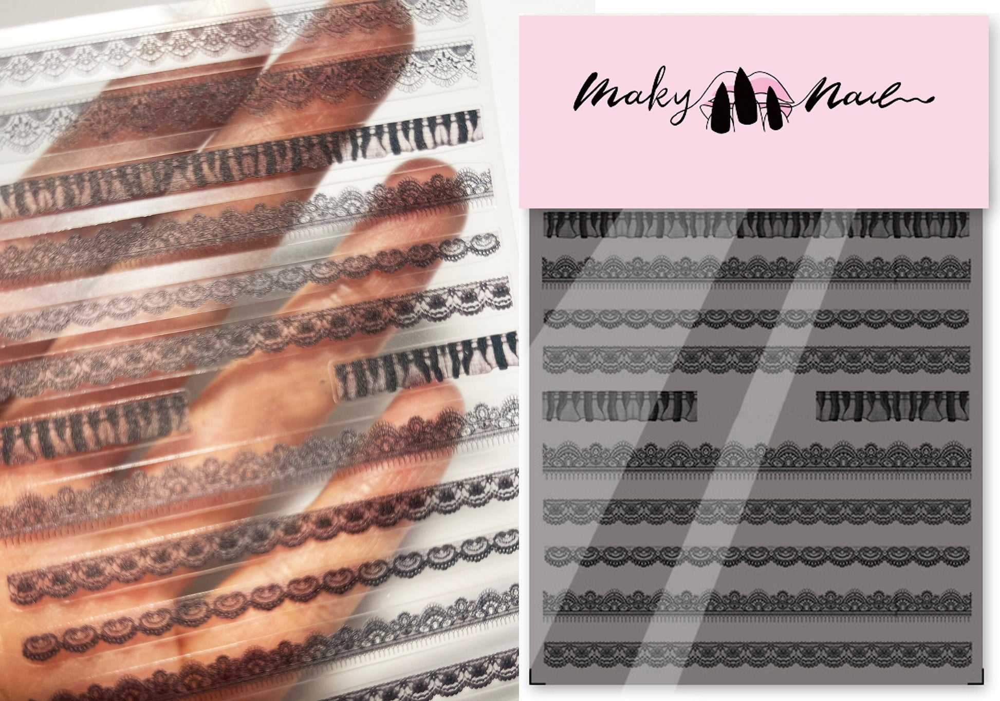 Wedding Bride Lace Nail Sticker Black White Ultra thin laces Peel off stencils