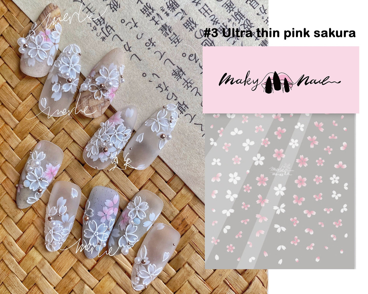 Oriental Cherry Blossom Nail Art Sticker/ DIY Tips Guides Transfer Stickers/ Pink sakura flower Sticker/ plum blossom manicure stencil