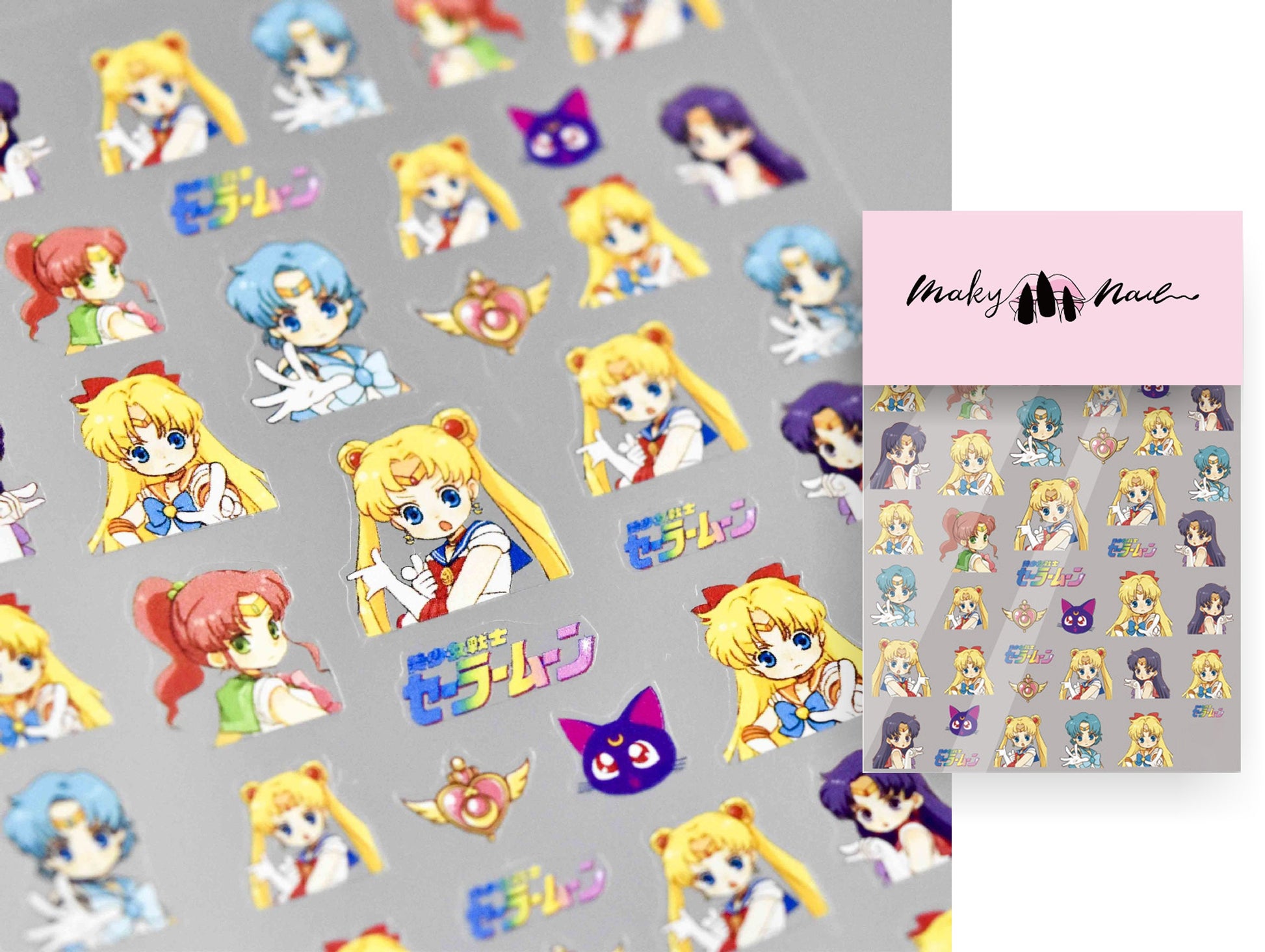 Chibi 90's Sailor Moon Nail Sticker/Cartoon Manga Anime Nail Art Stickers Self Adhesive Decals/ Ultra Think Usagi Tsukino Sailor Senshi