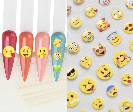 Emoji Nail Art Sticker/ Smiley Happy Face DIY Tips Stickers/Ultra thin Peel Off Emoji Face Nail Decals/ Social Media Text expression meme