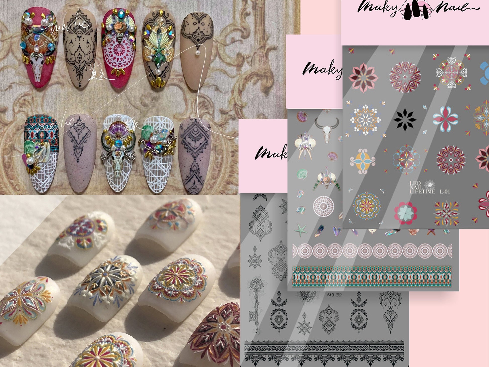 Mehndi Totem pattern nail sticker/ Tribe Hippy 3D Nail Art Stickers Self Adhesive Decals/ Henna Tattoo Lace Nail Art Decals