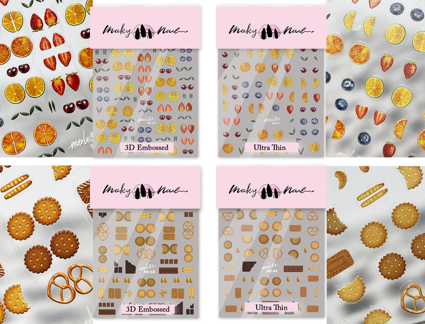Afternoon Tea Foodie nail sticker/Cookie Chocolates Sweets Self Adhesive Decals/3D Ultra Thin peel off Strawberry Lemon Cherry Fruits Nails