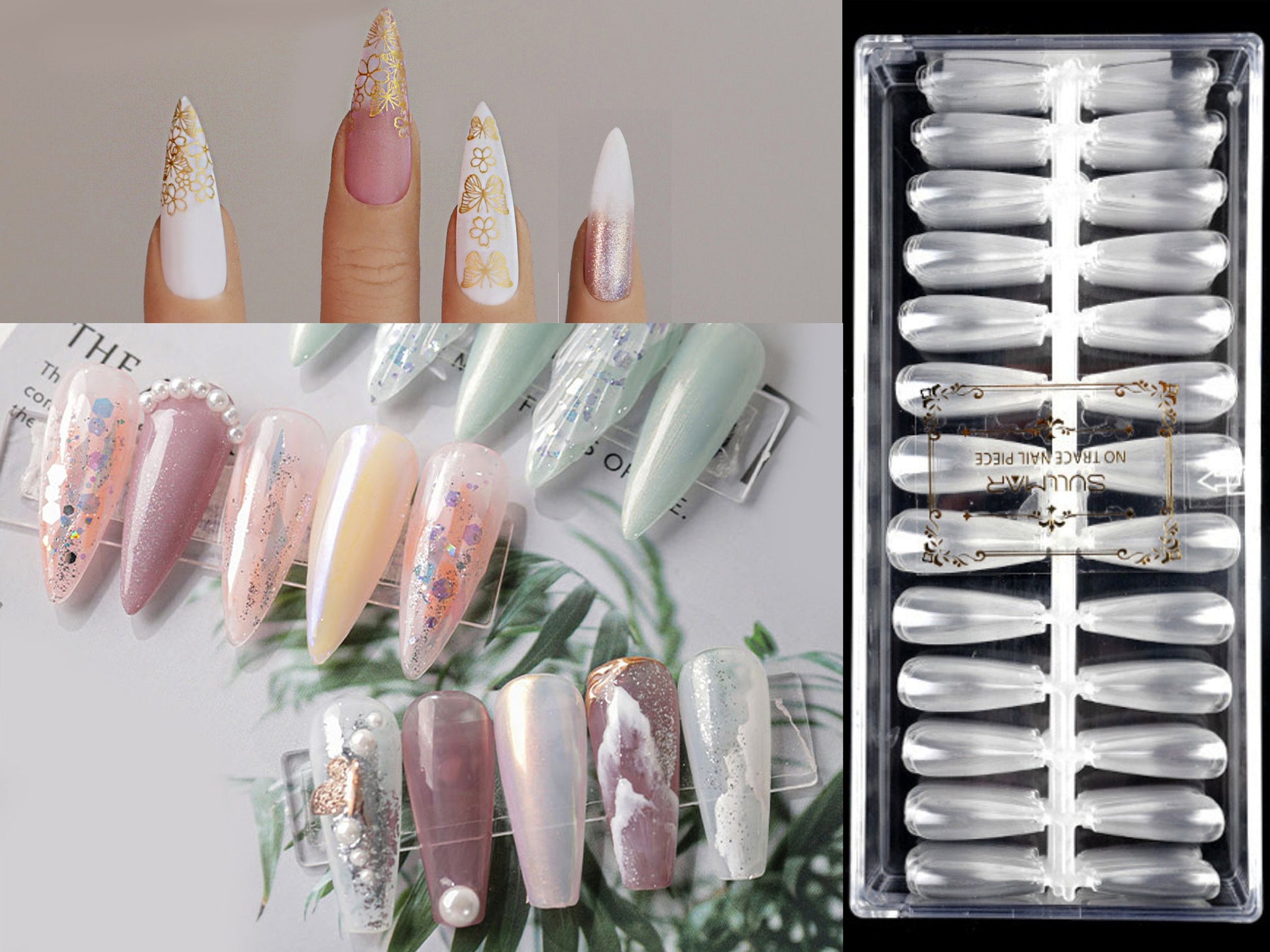 504pcs Soft Gel Tips Full Cover Coffin Stiletto Press on False Fake Nails Tips nail well tips/ Clear full Acrylic Nail Polish Manicure