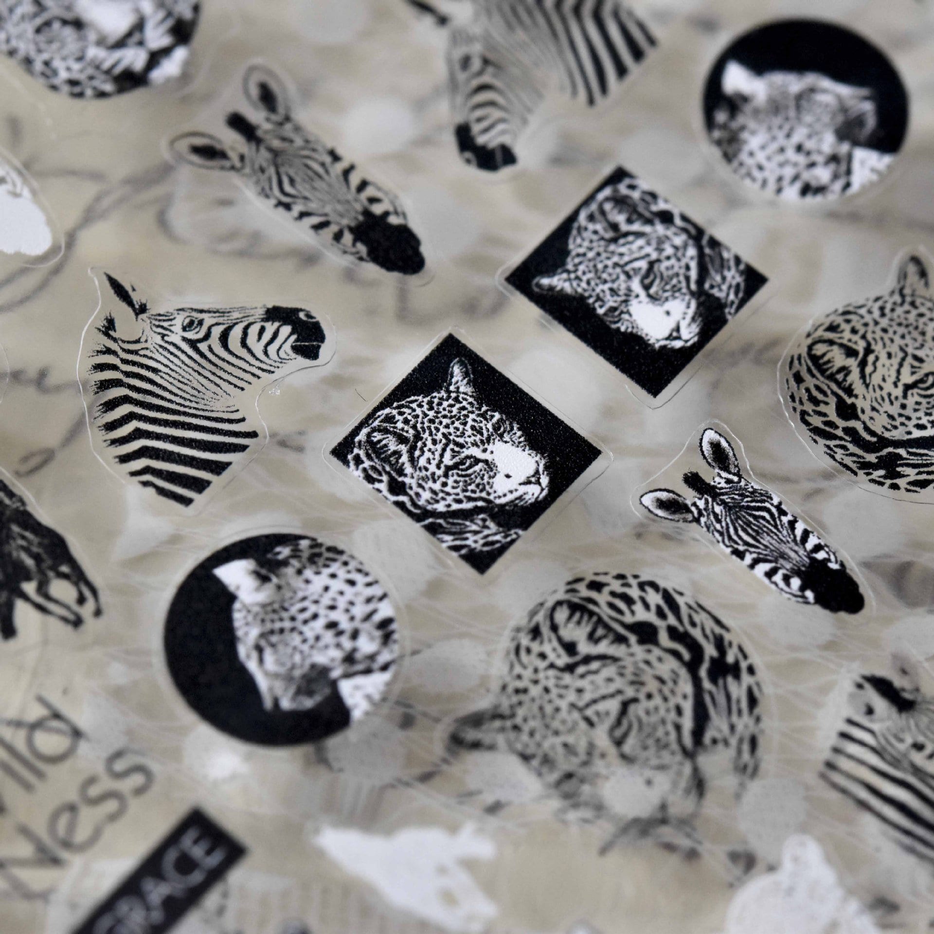 Wild Animals Safari Sticker Nail Art/ Ultra thin Zebra Leopard Stripe Art Peel Off nail sticker/ Black white illustration nail decals